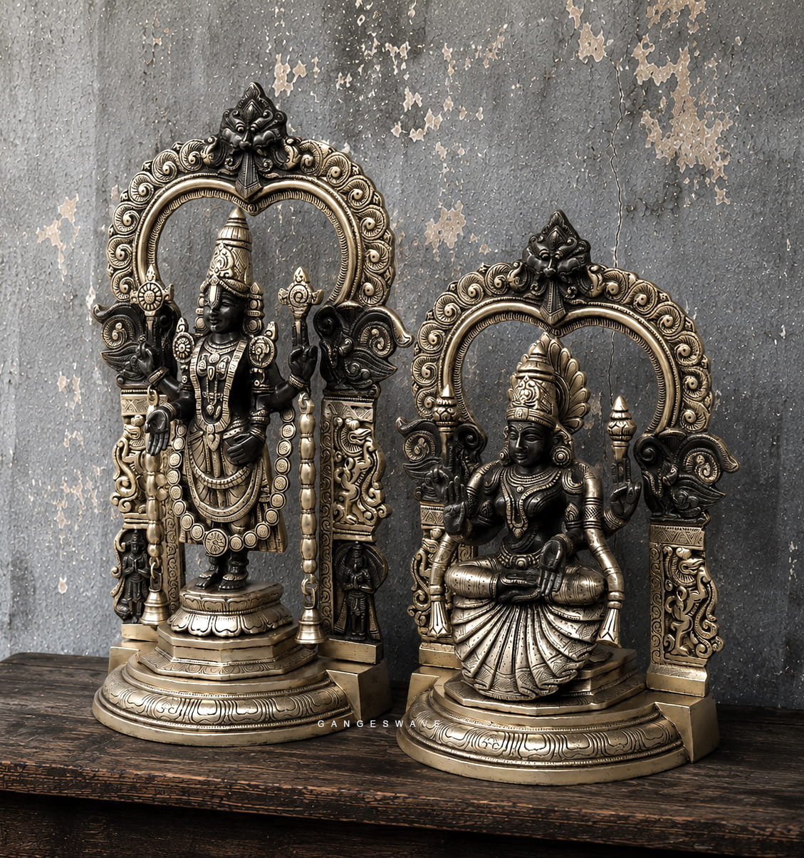 Balajai and Padmavati Devi Antique Finish Brass Idol with frame - 21.5 inches - Image 4