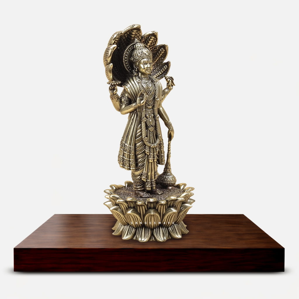 Vishnu Superfine Brass Statue with Vasuki - 11 inches - Image 2