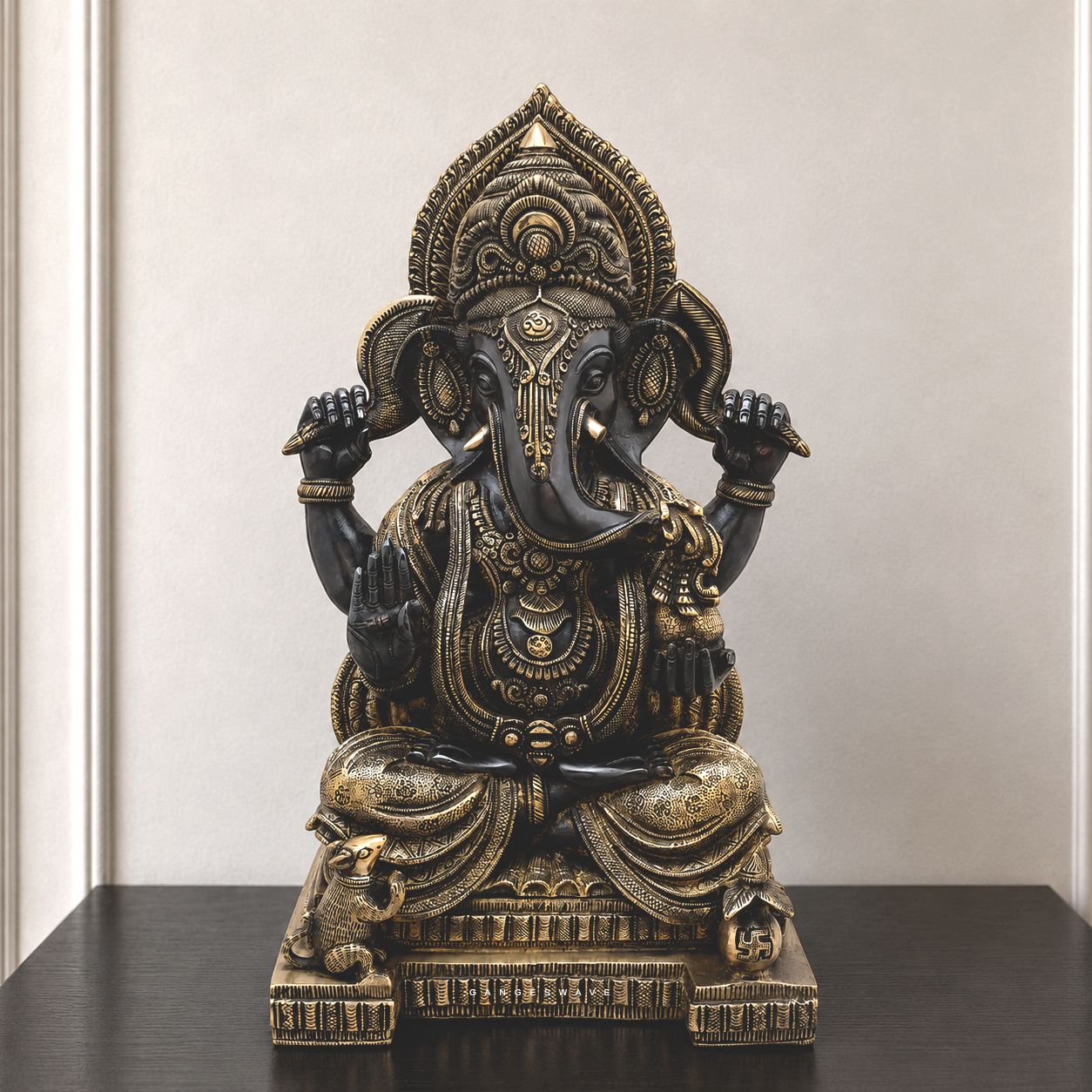Ganesha Brass Statue in Antique Finish with Prabhavali - 21 inches