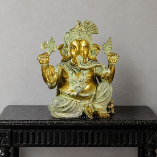 Superfine Colourful Pagri Ganesh Brass Murti - 21 inches