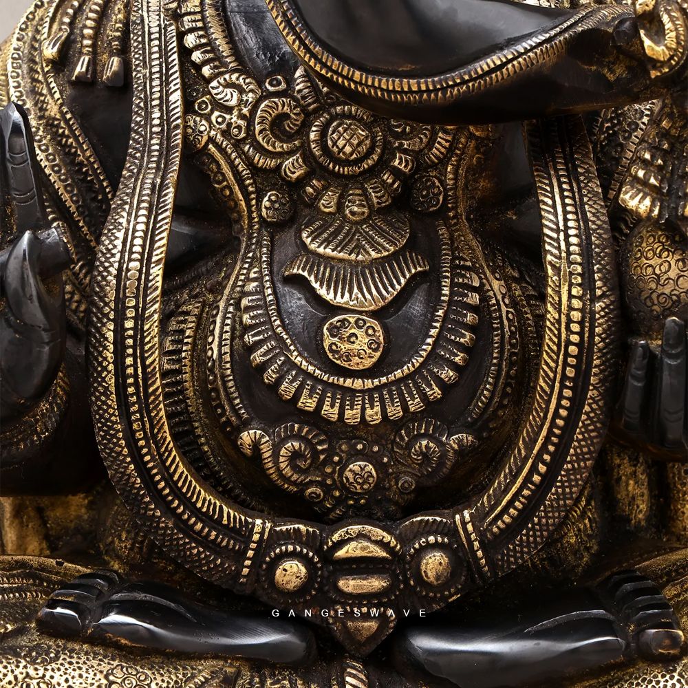 Ganesha Brass Statue in Antique Finish with Prabhavali - 21 inches - Image 6