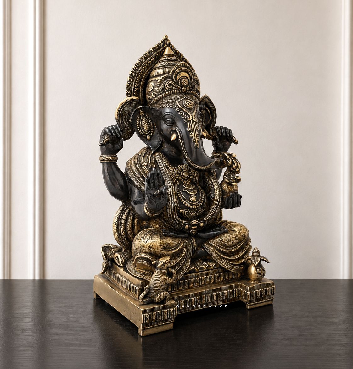 Ganesha Brass Statue in Antique Finish with Prabhavali - 21 inches - Image 3