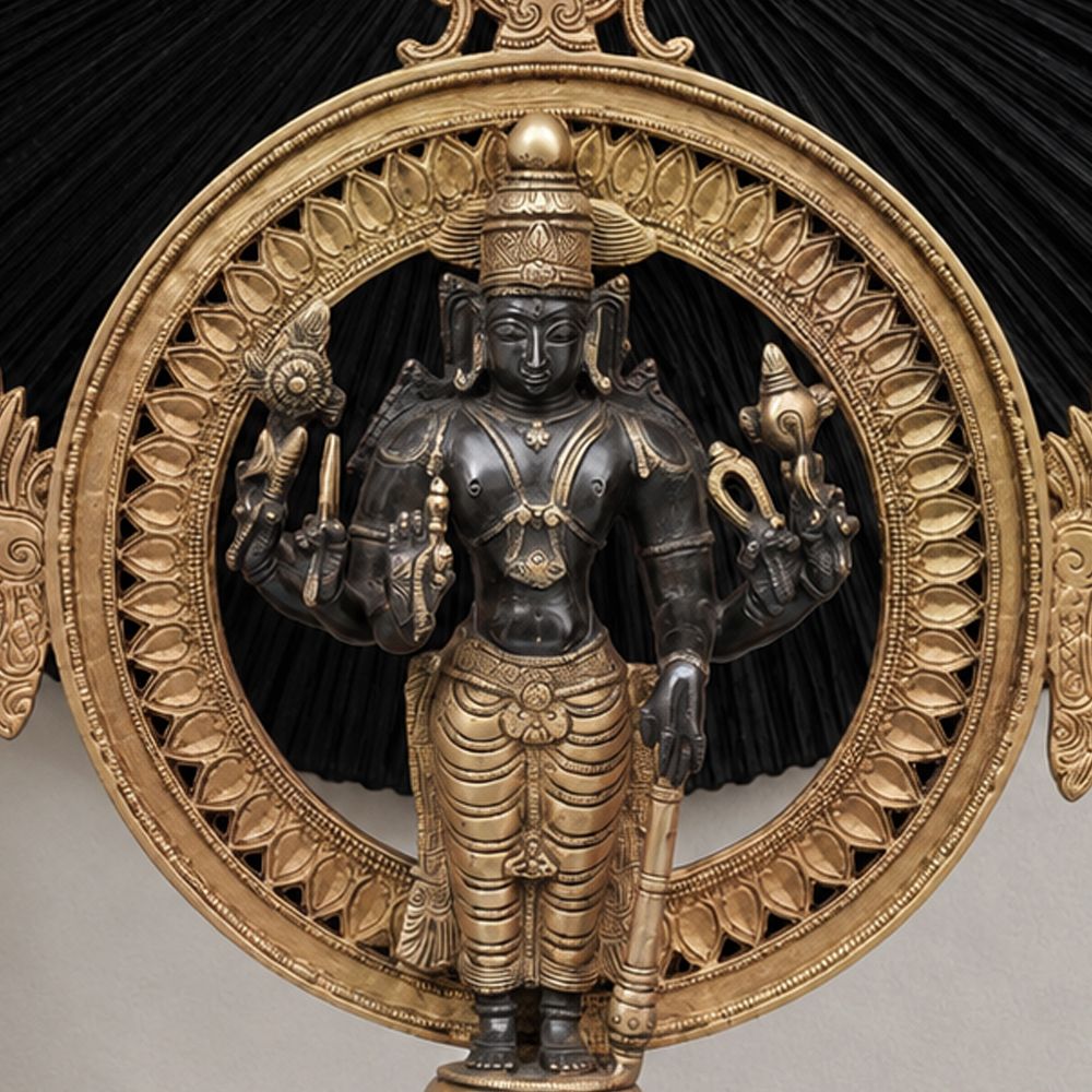 Lord Vishnu Brass Statue with Sudarshan Chakra - 16.6 inches - Image 5