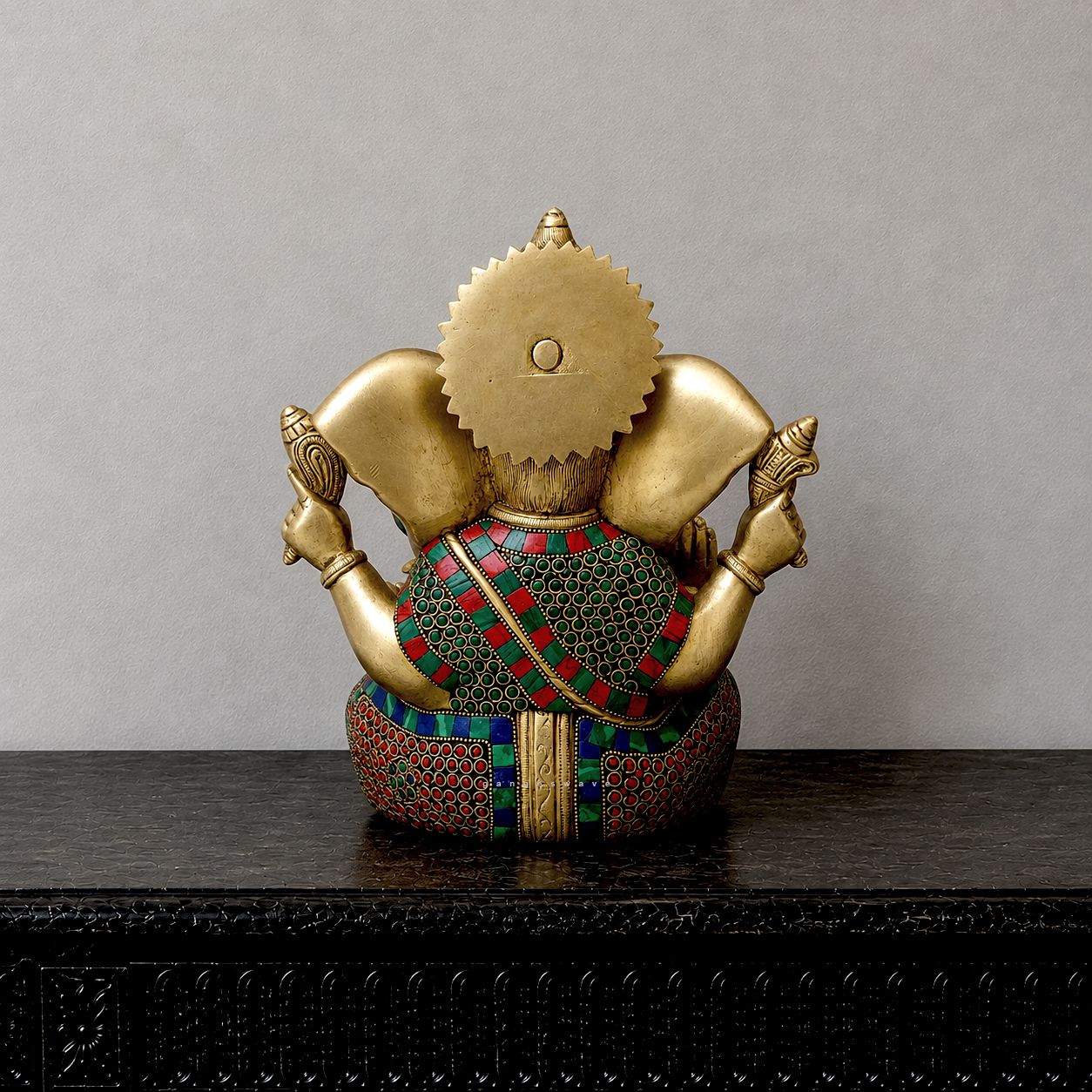 Ganesh Brass Murti in Stonework - 10 inches - Image 3