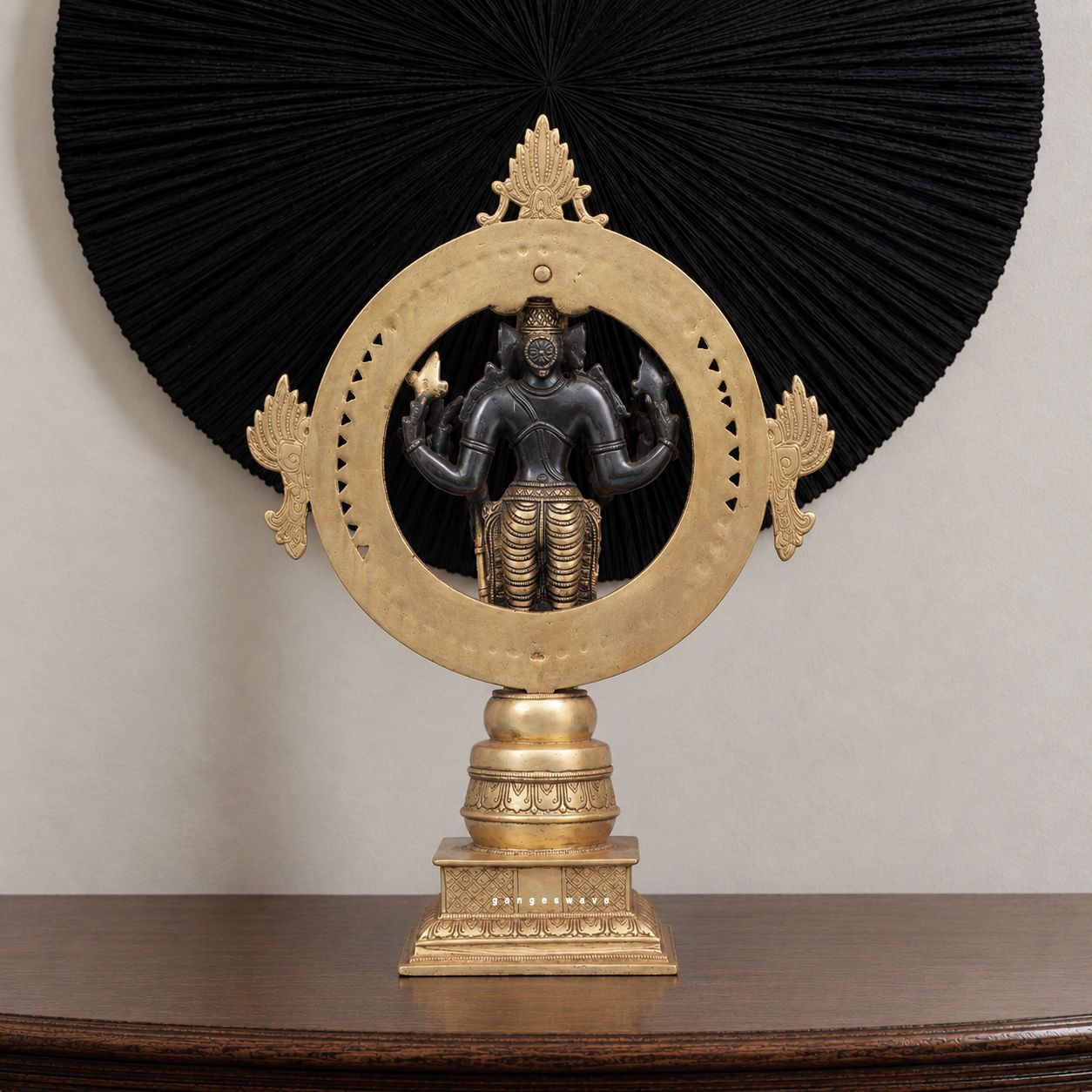 Lord Vishnu Brass Statue with Sudarshan Chakra - 16.6 inches - Image 4