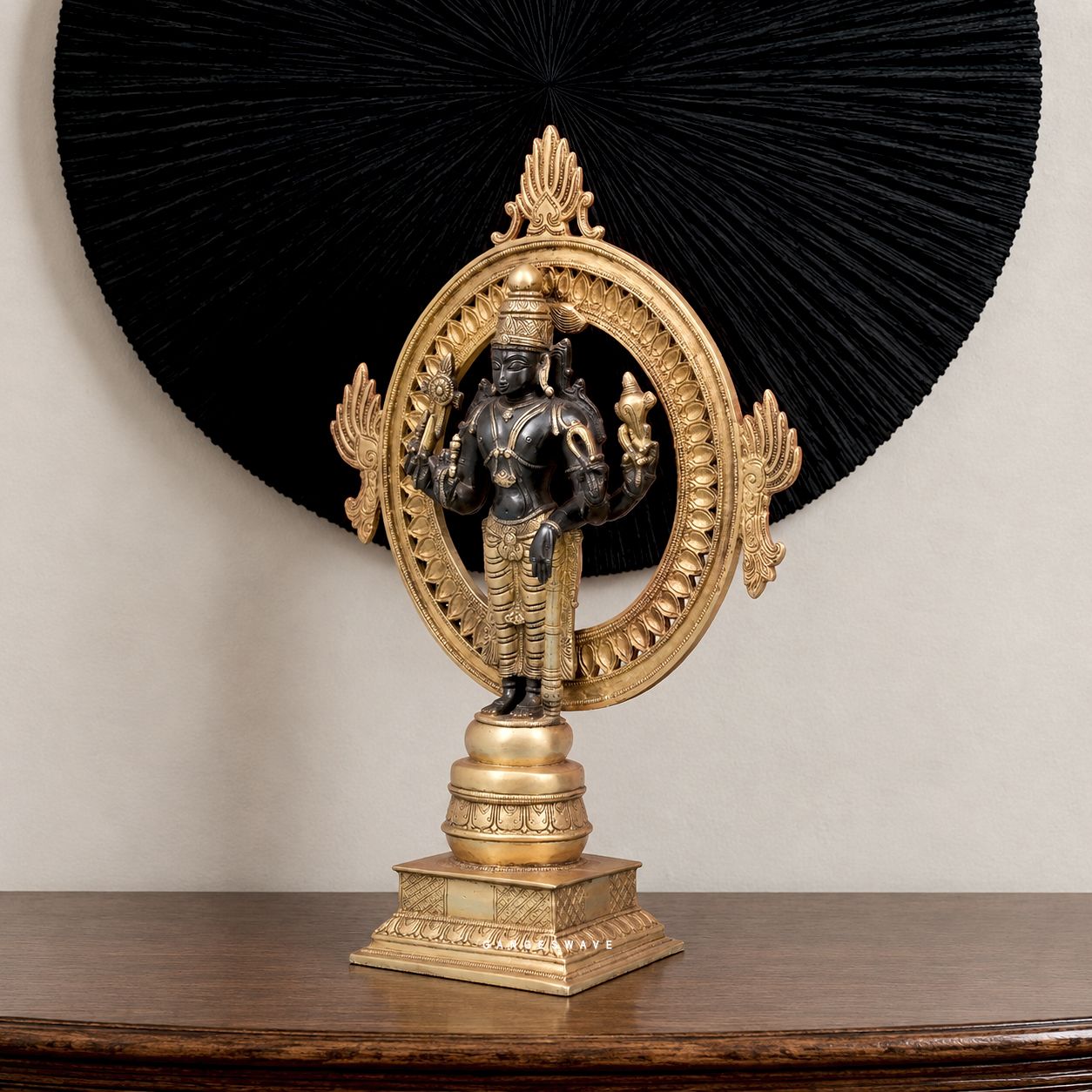 Lord Vishnu Brass Statue with Sudarshan Chakra - 16.6 inches - Image 2