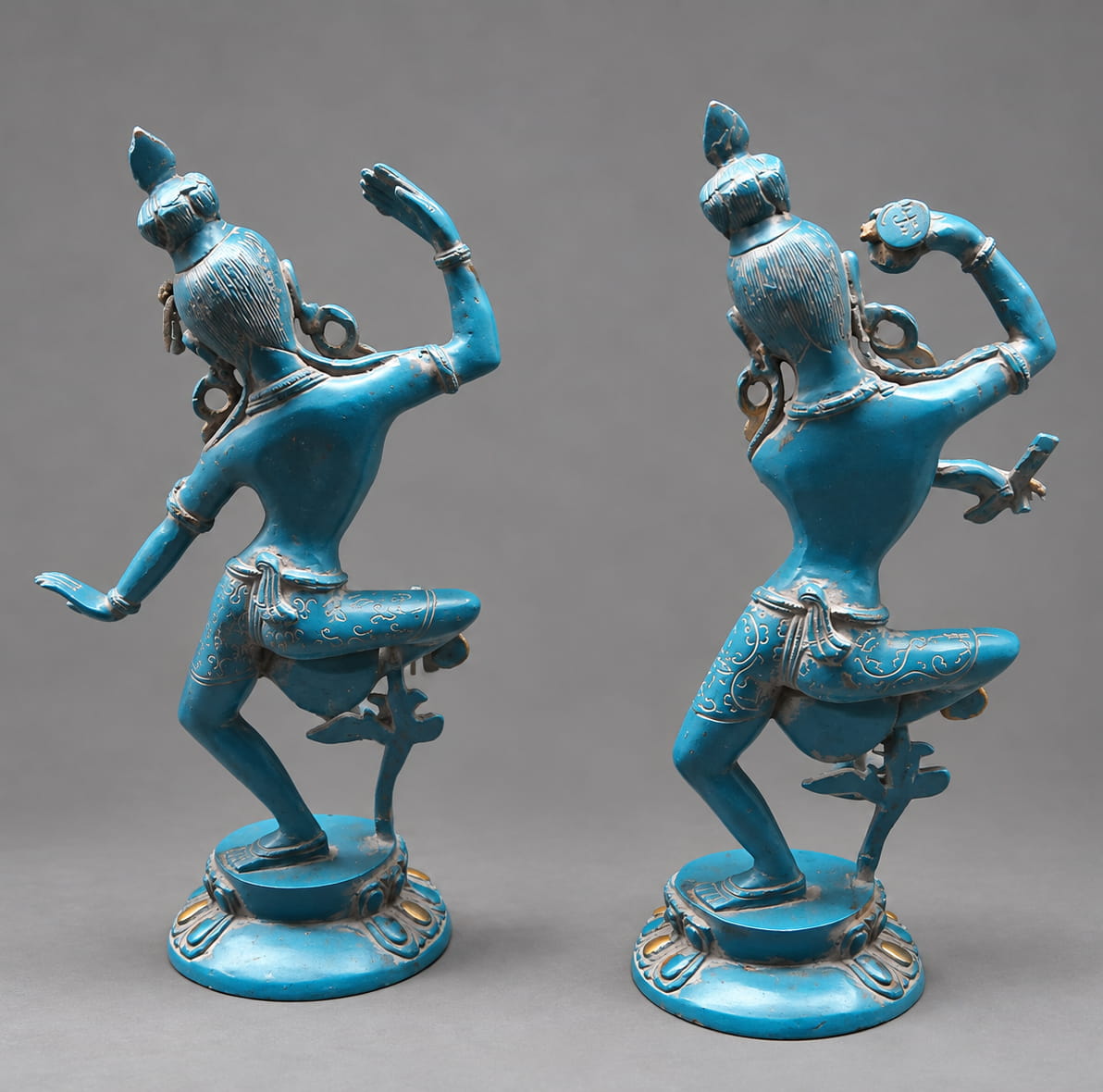 Shiv Parvati Dancing Brass Statue in Azure Blue Patina - 15 inches - Image 2