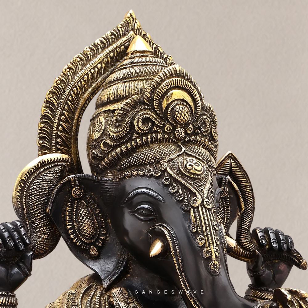 Ganesha Brass Statue in Antique Finish with Prabhavali - 21 inches - Image 5