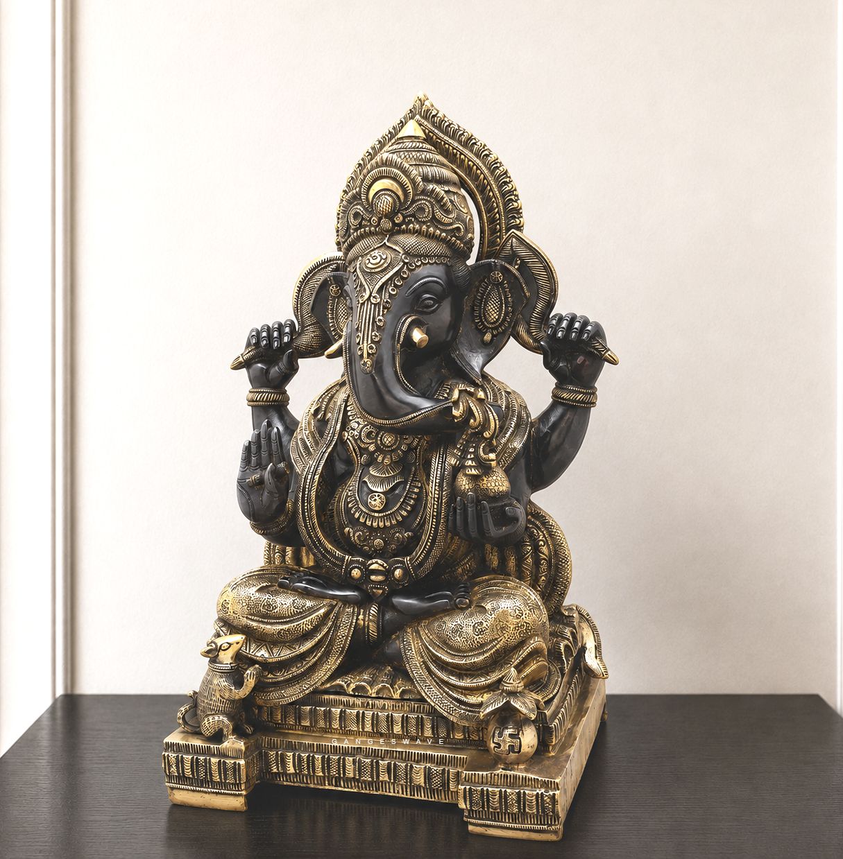 Ganesha Brass Statue in Antique Finish with Prabhavali - 21 inches - Image 4