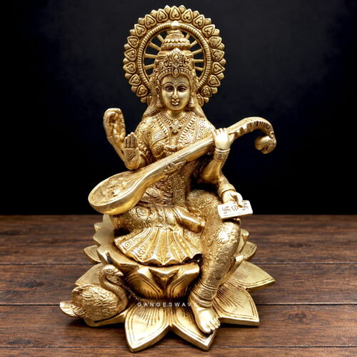 Superfine Crafted Brass Maa Saraswati Statue - 11 inches