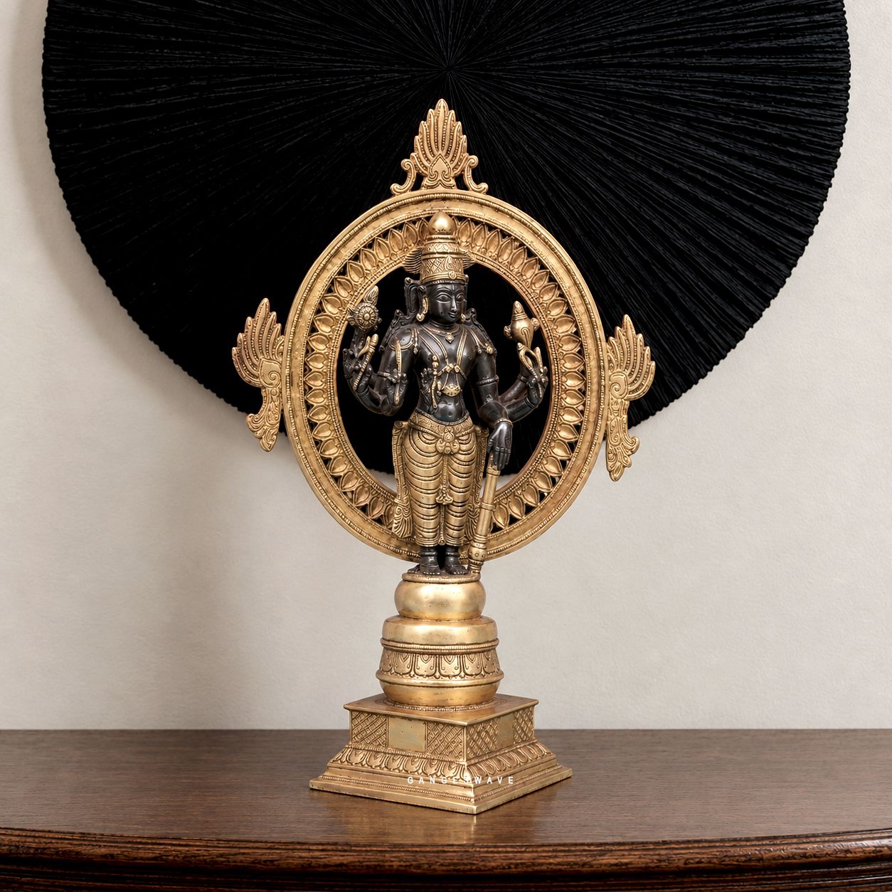 Lord Vishnu Brass Statue with Sudarshan Chakra - 16.6 inches - Image 3
