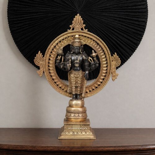 Lord Vishnu Brass Statue with Sudarshan Chakra - 16.6 inches