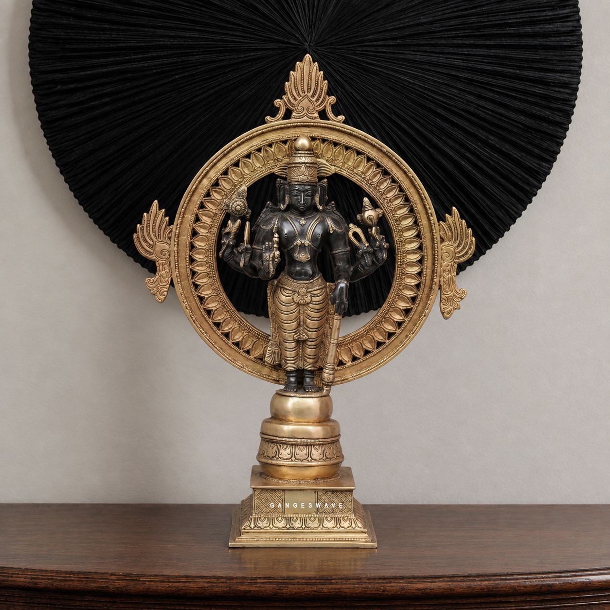 Lord Vishnu Brass Statue with Sudarshan Chakra - 16.6 inches