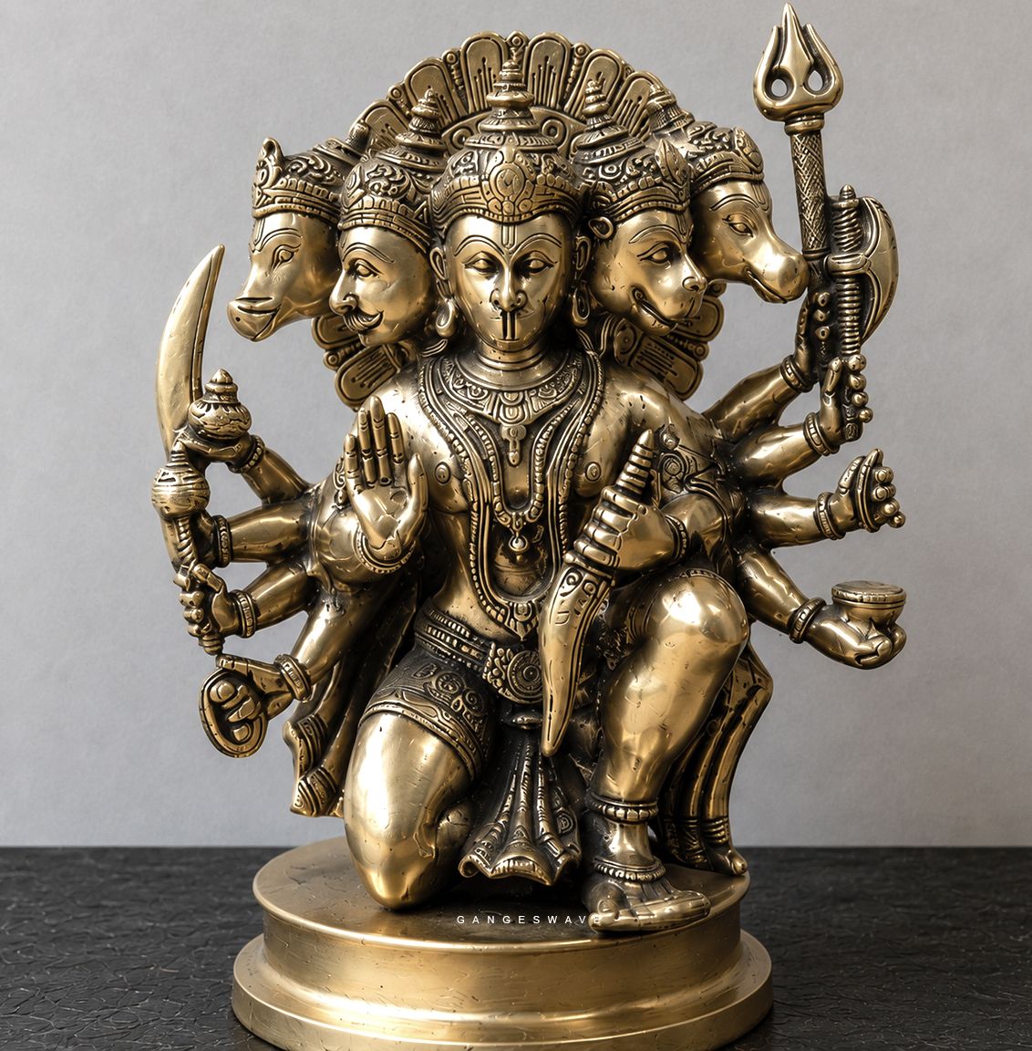 Panchmukhi Hanuman Brass Statue - 11 inch - Image 2