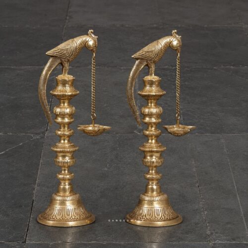 Superfine Brass Parrot Diya ( Oil Lamp ) - 18 inch