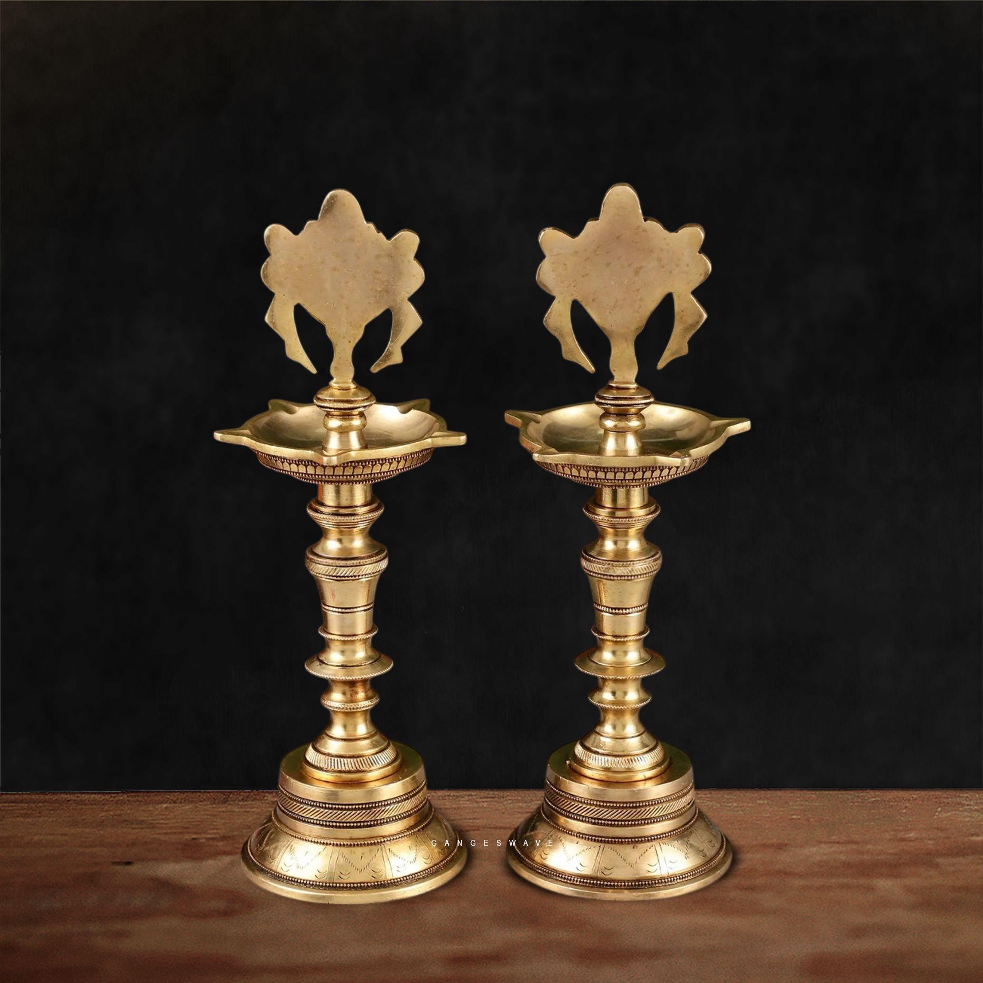 Sankha Chakra Brass Diya Vilakku - 12 inch - Image 3