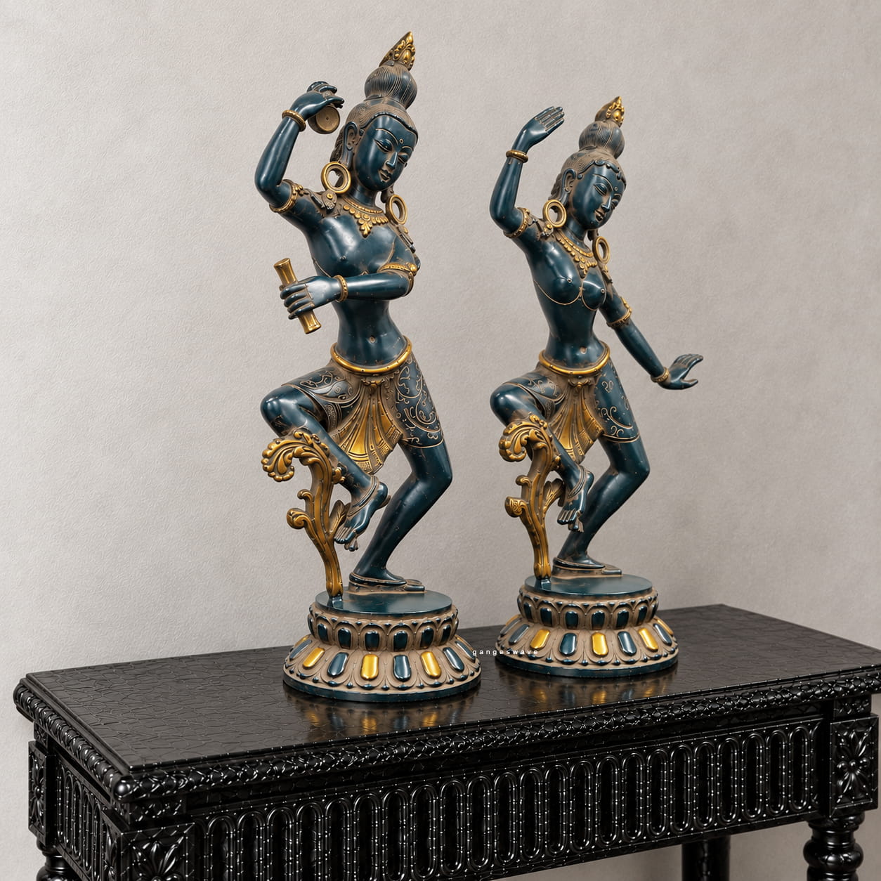 Shiv Parvati Dancing Brass Statue Vintage Finish - 15 inches - Image 4