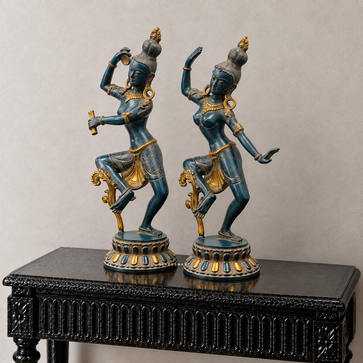 Shiv Parvati Dancing Brass Statue Vintage Finish - 15 inches - Image 3