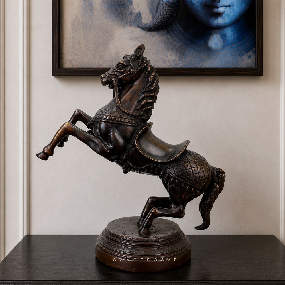Antique Finish Brass Horse Statue Pair – Luxury Equestrian Home Décor - Image 5