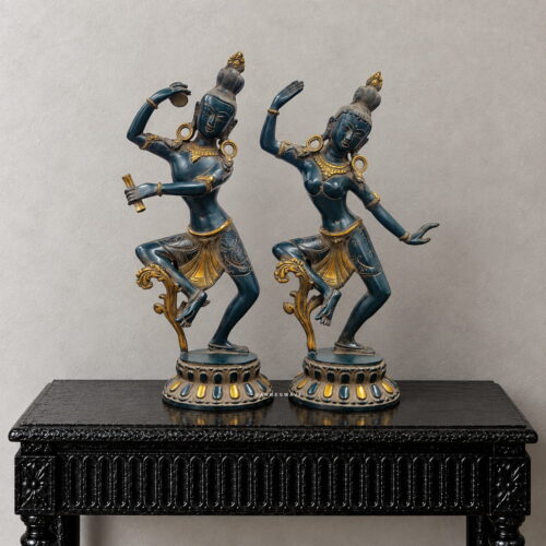 Shiv Parvati Dancing Brass Statue Vintage Finish - 15 inches