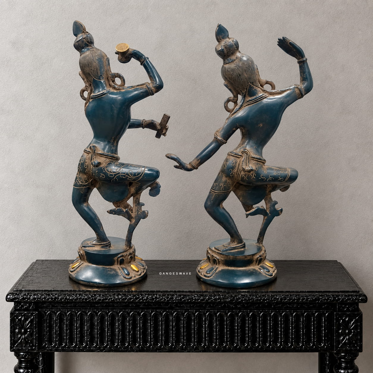 Shiv Parvati Dancing Brass Statue Vintage Finish - 15 inches - Image 2