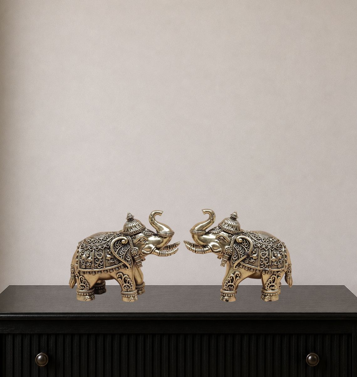 Ornate Brass Elephant Pair - 3 inch - Image 2