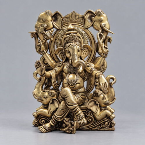 Handcrafted brass Ganesha statue with intricate traditional detailing