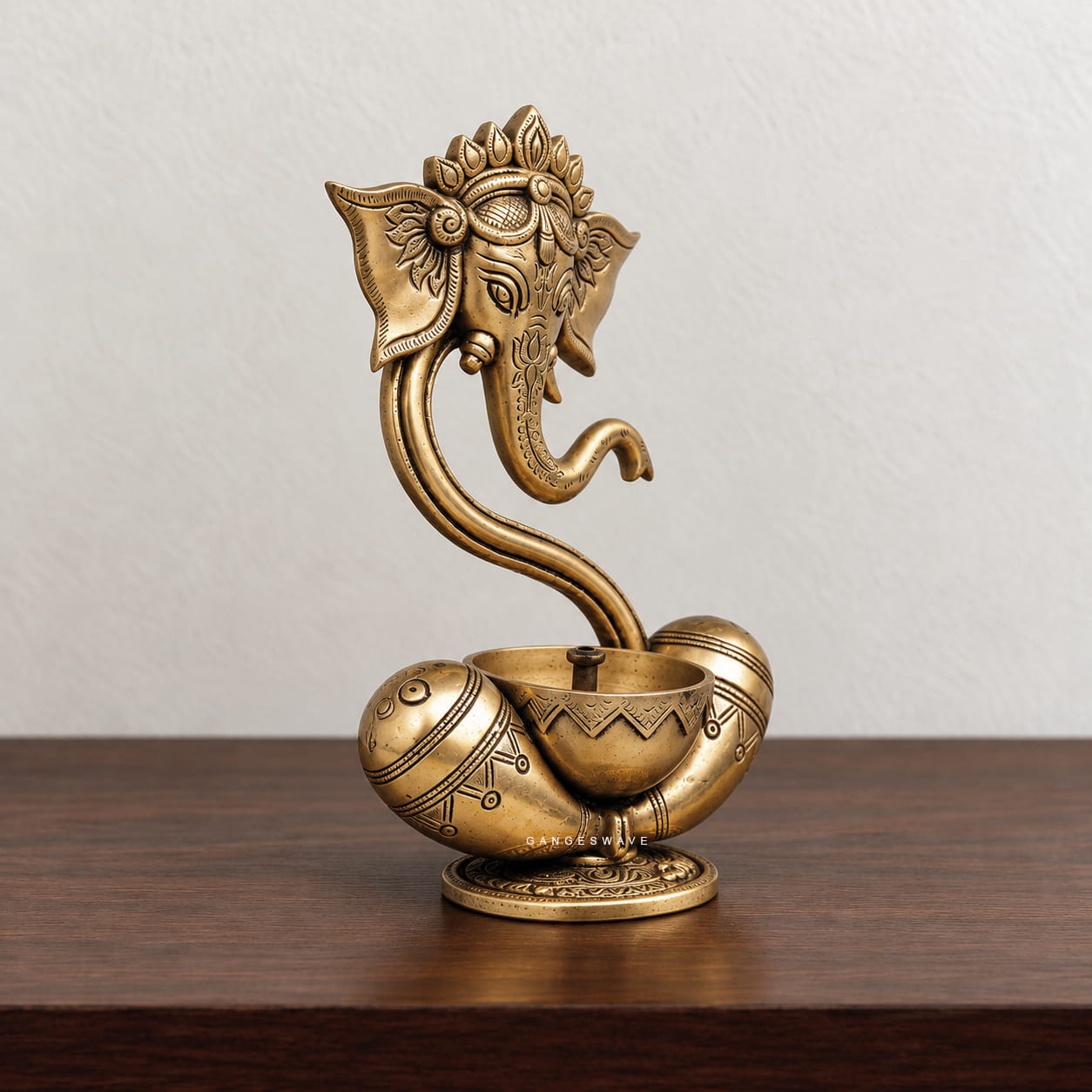 Artistic Ganesh Brass Diya - 9 inches - Image 2