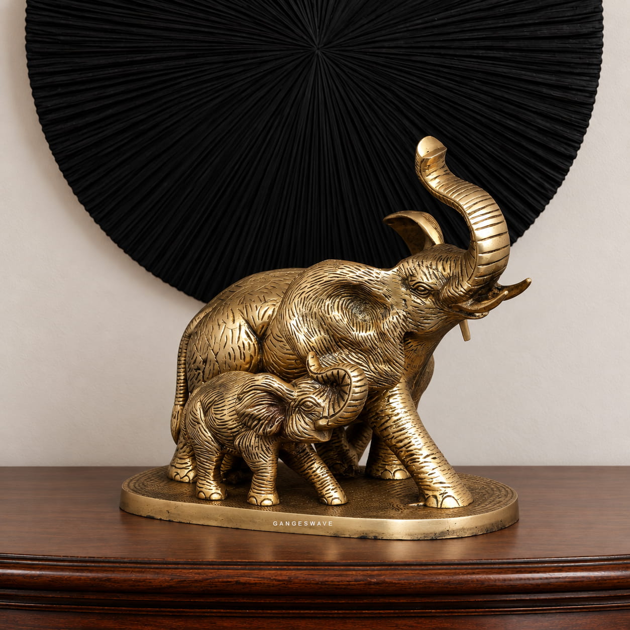 Brass Elephant Mother and Baby Statue – Luxury Antique Gold Table Décor - 11 inches - Image 2