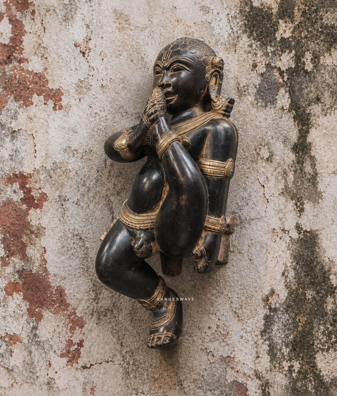 Brass Bal Krishna Statue Wall Hanging Black Patina - 11 inches - Image 2