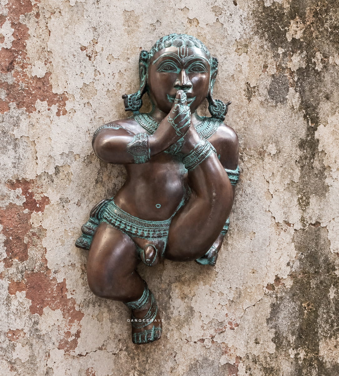 Brass Bal Krishna Idol Wall Hanging - 11 inches