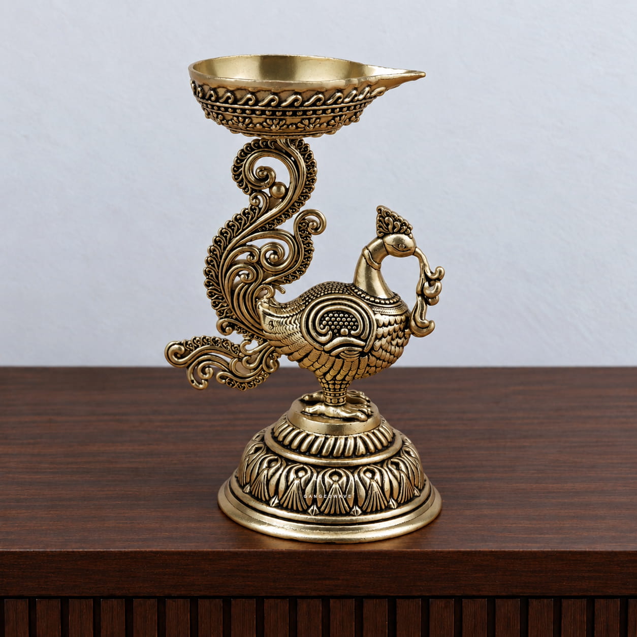 Peacock Brass Diya - 8 inches
