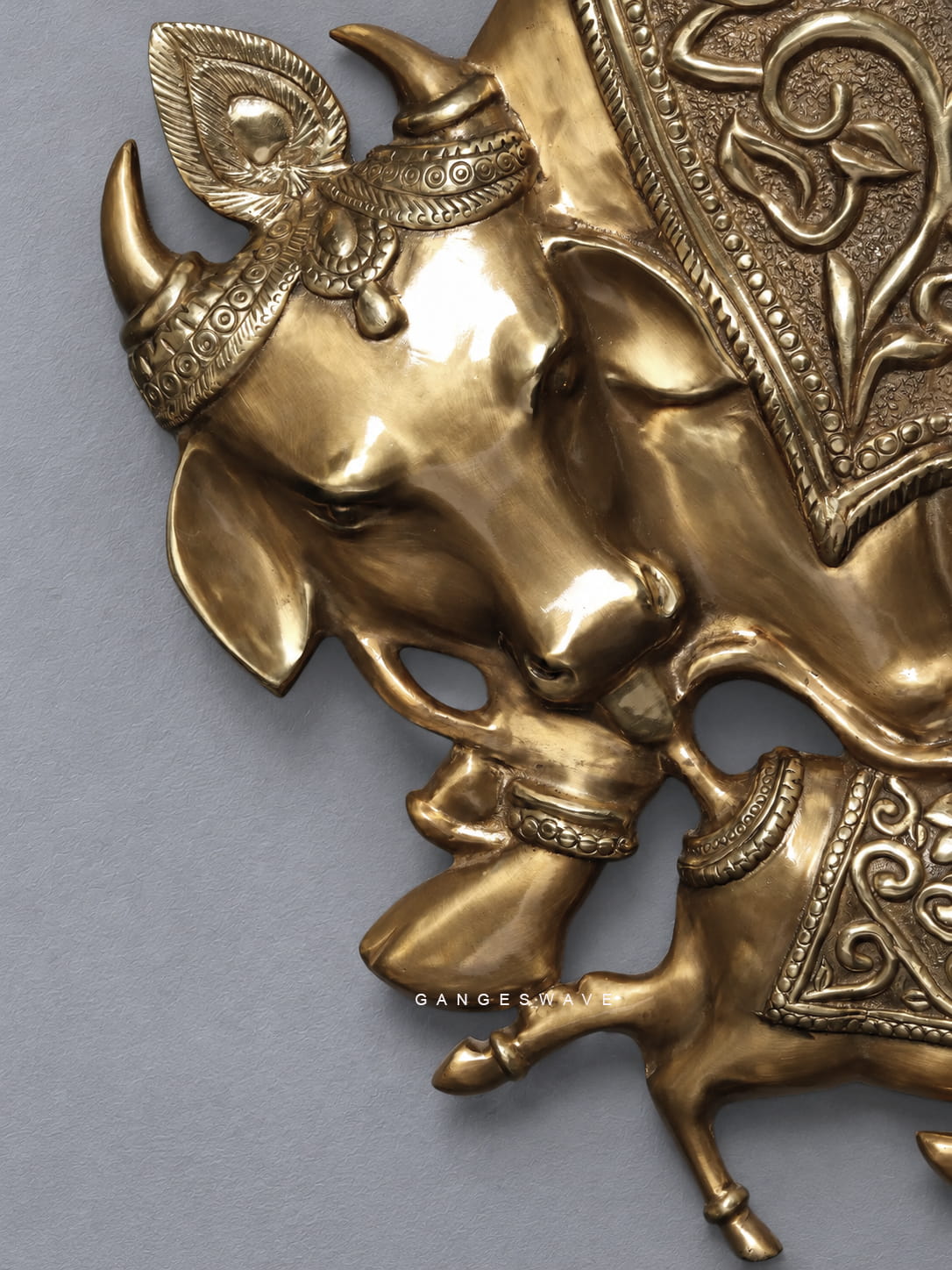 80 inches Brass Tree of Life Wall Sculpture with Kamadhenu Cow & Calf - Image 3