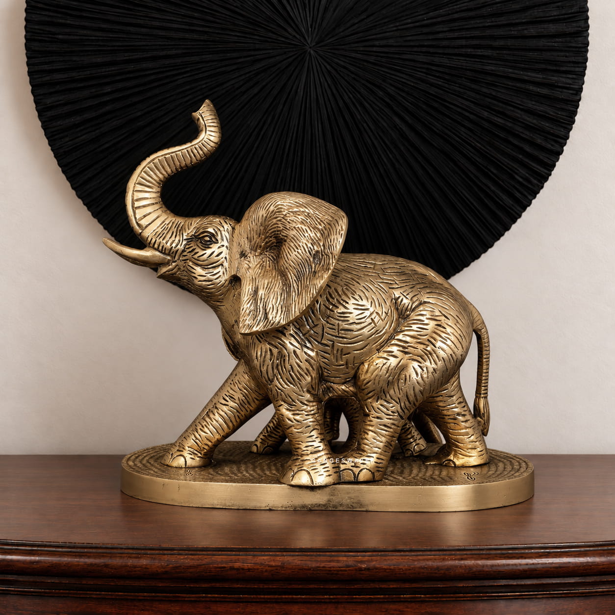 Brass Elephant Mother and Baby Statue – Luxury Antique Gold Table Décor - 11 inches - Image 3