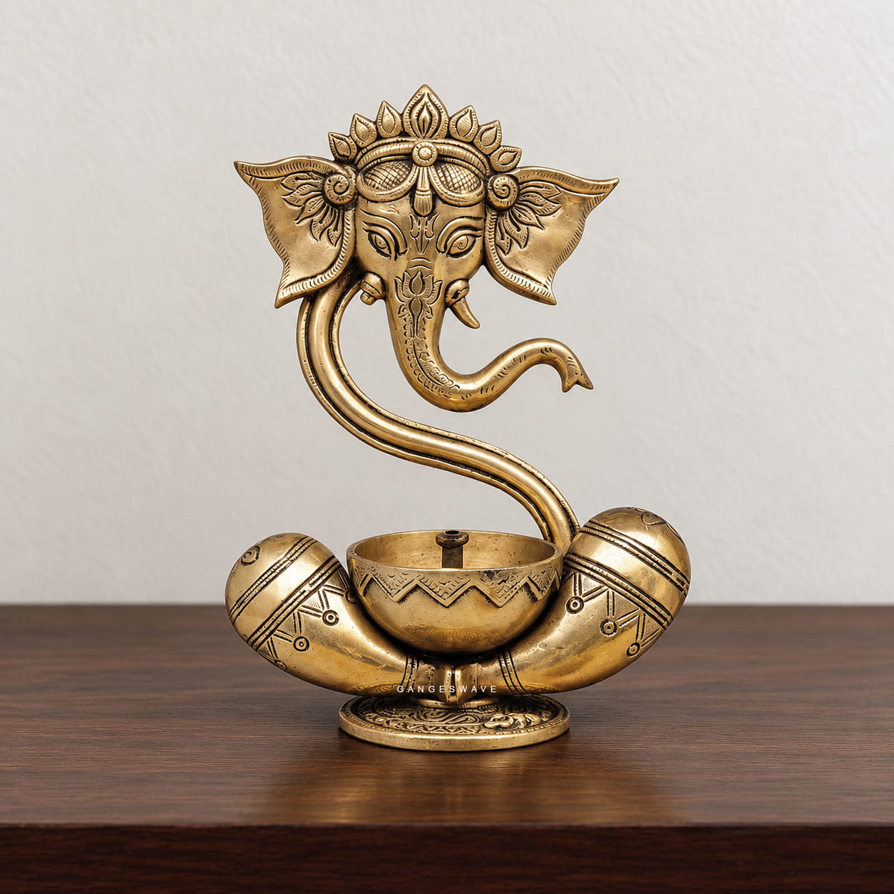 Artistic Ganesh Brass Diya - 9 inches