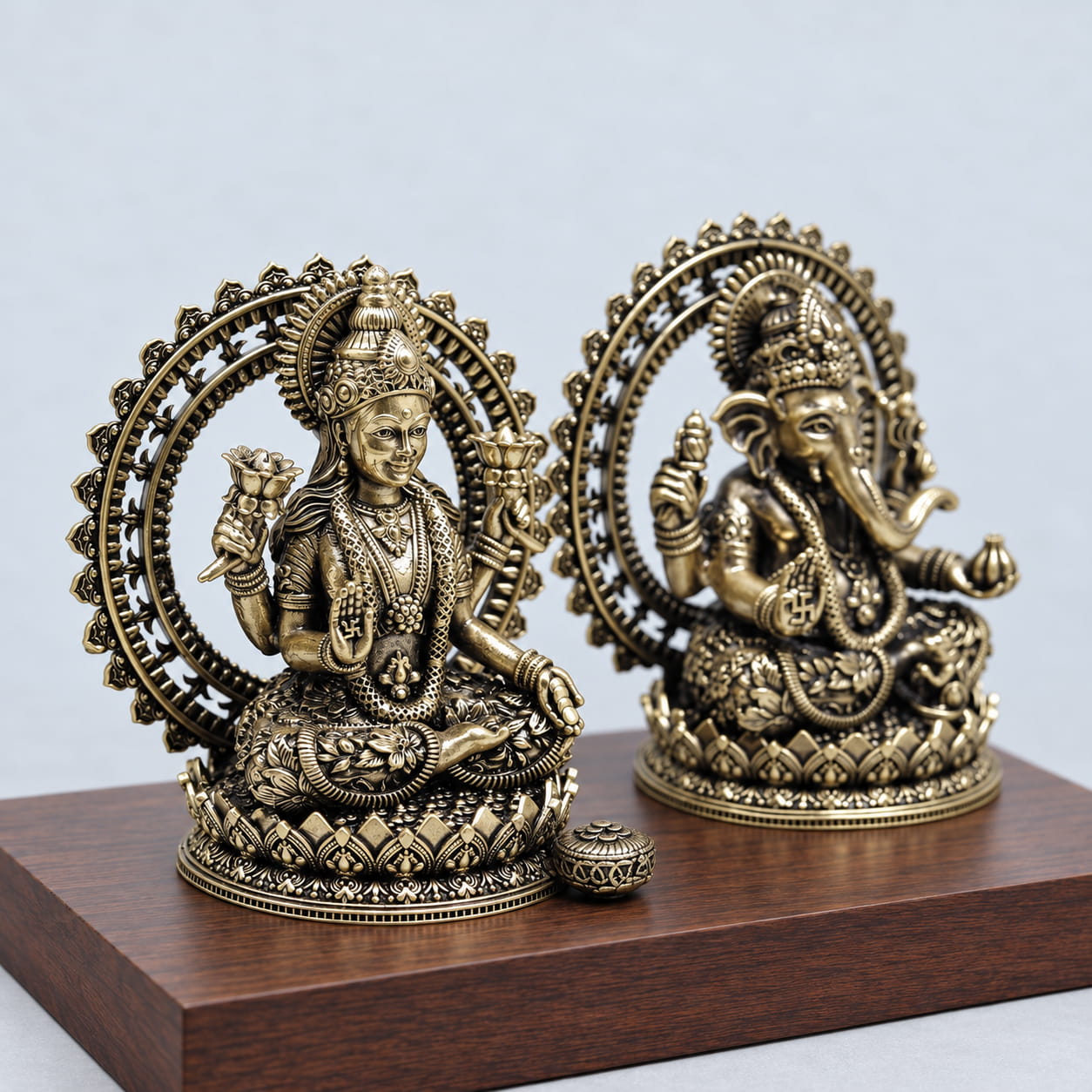 4 inches MaLakshmi Ganesh Brass Statue with Ornate Frame - Image 2