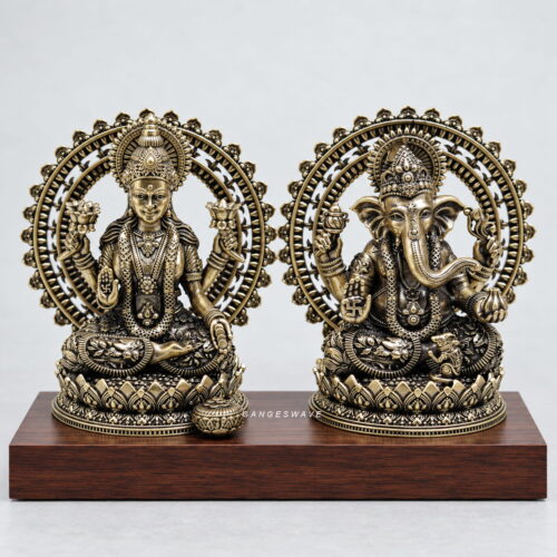4 inches MaLakshmi Ganesh Brass Statue with Ornate Frame