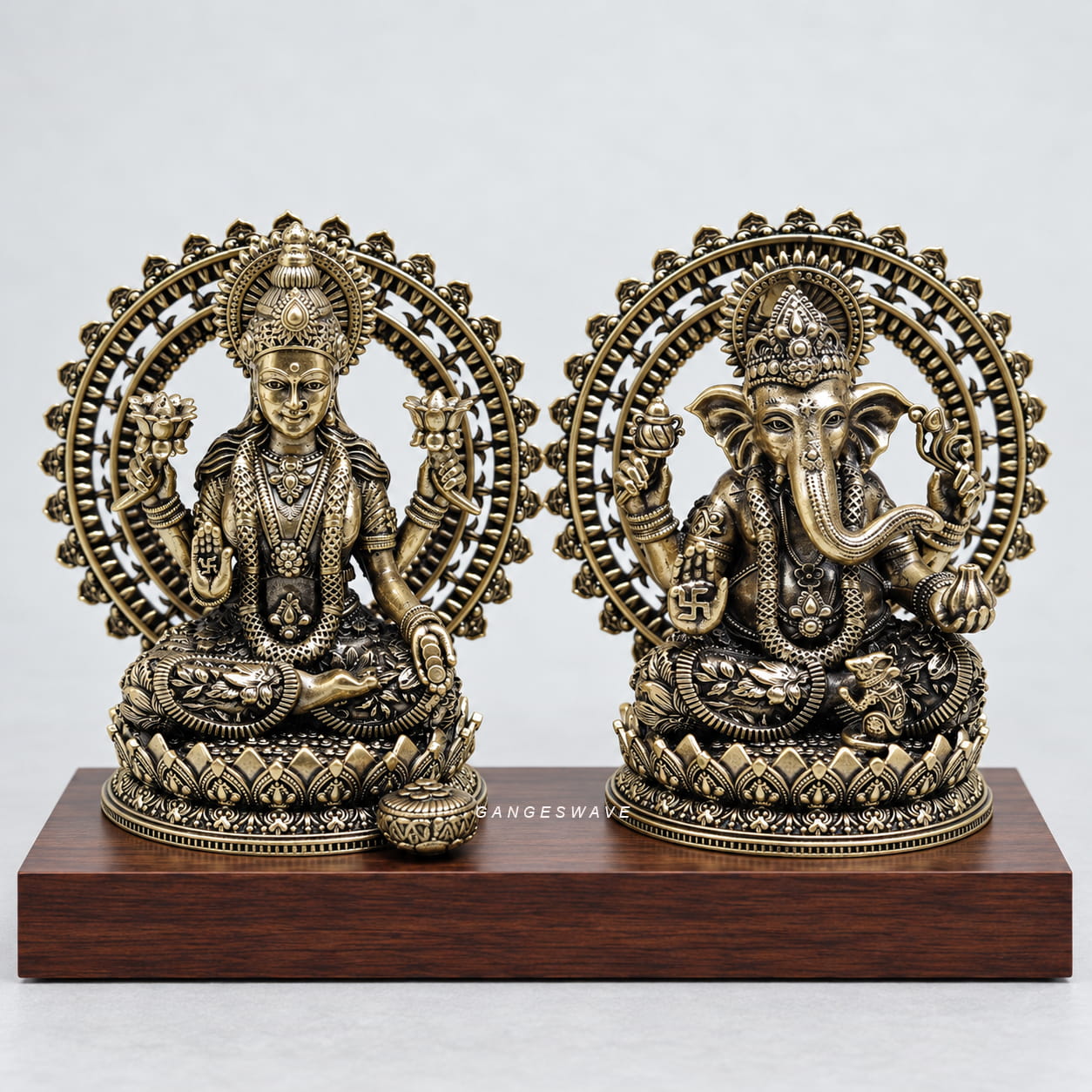 4 inches MaLakshmi Ganesh Brass Statue with Ornate Frame