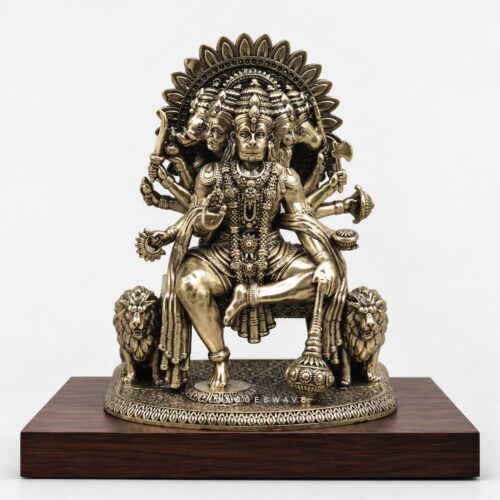 8 inches Brass Panchmukhi Hanuman Ji Murti on Singhasan