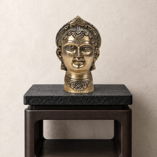 Brass Parvati bust statue with intricately detailed crown and traditional jewellery