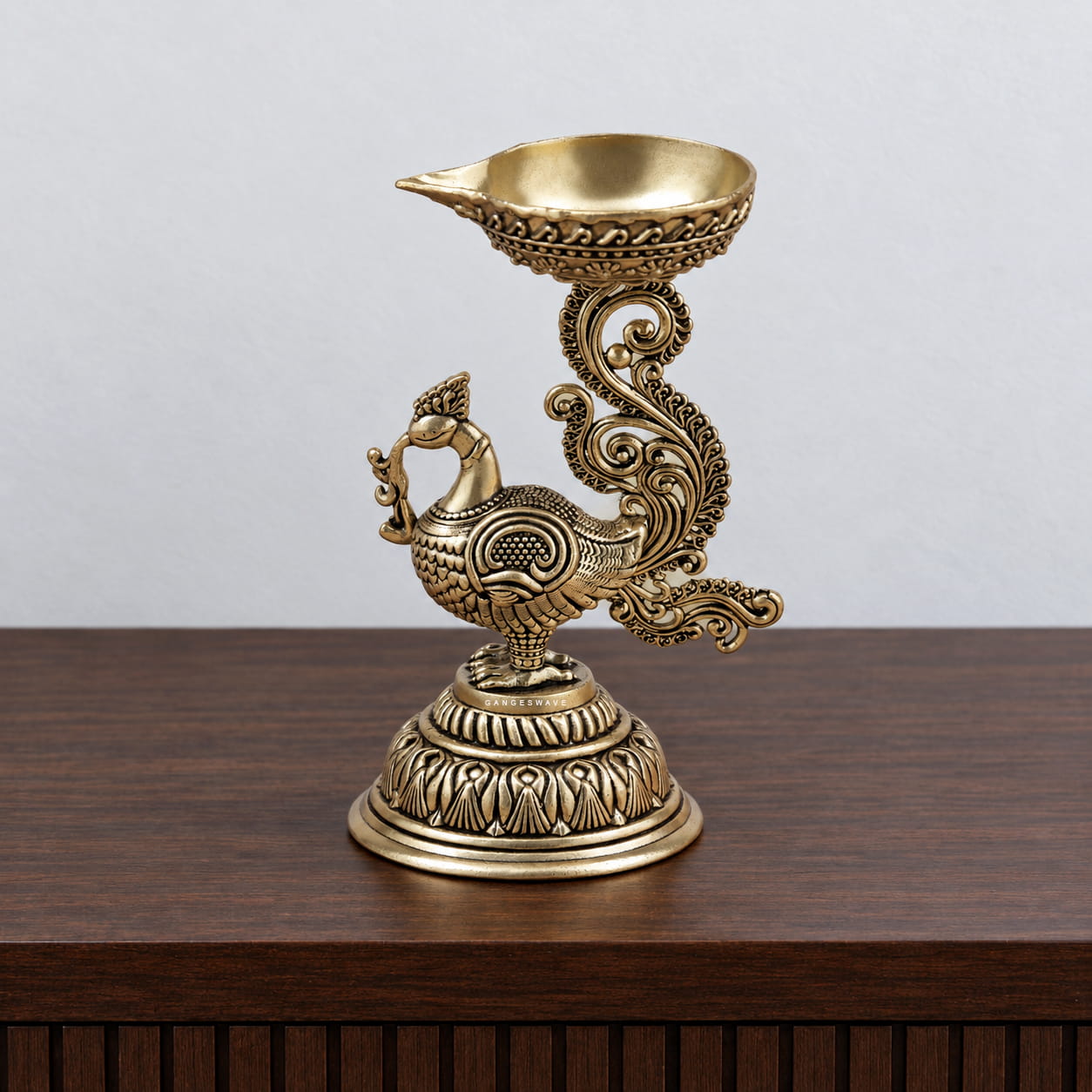 Peacock Brass Diya - 8 inches - Image 2