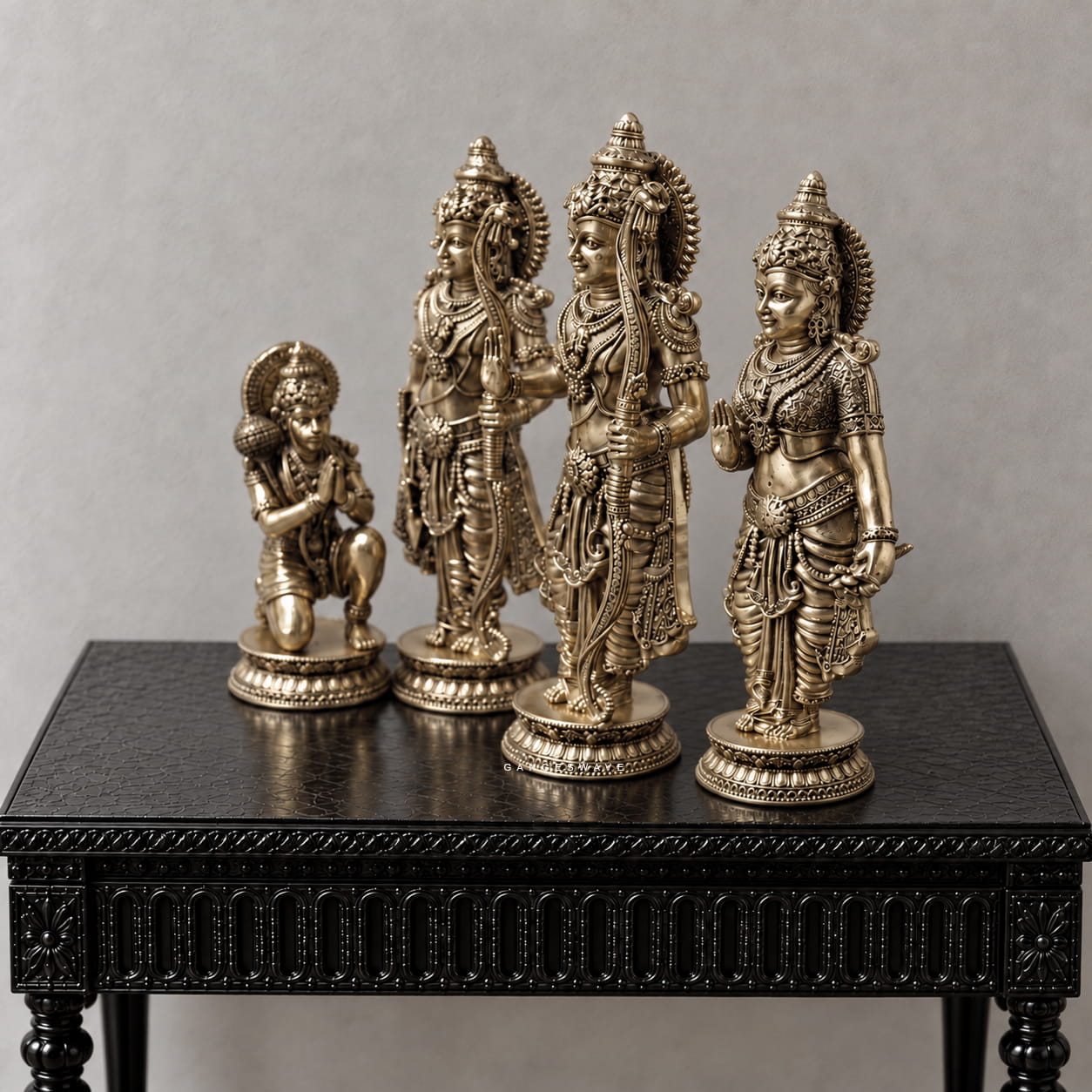 8 inches Ram Darbar Brass Statue | Handcrafted Lord Rama, Sita, Lakshman & Hanuman Idol - Image 2
