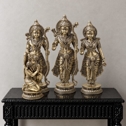 8 inches Ram Darbar Brass Statue | Handcrafted Lord Rama, Sita, Lakshman & Hanuman Idol
