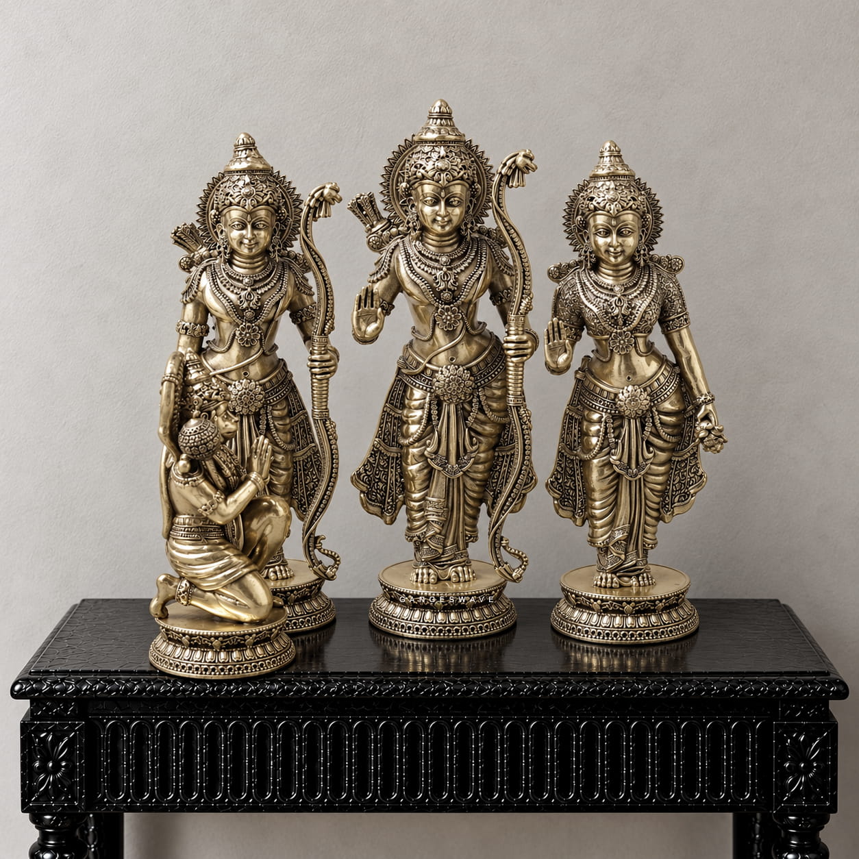 8 inches Ram Darbar Brass Statue | Handcrafted Lord Rama, Sita, Lakshman & Hanuman Idol