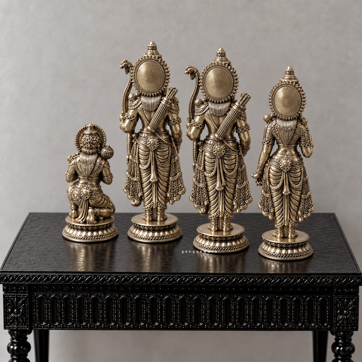 8 inches Ram Darbar Brass Statue | Handcrafted Lord Rama, Sita, Lakshman & Hanuman Idol - Image 3