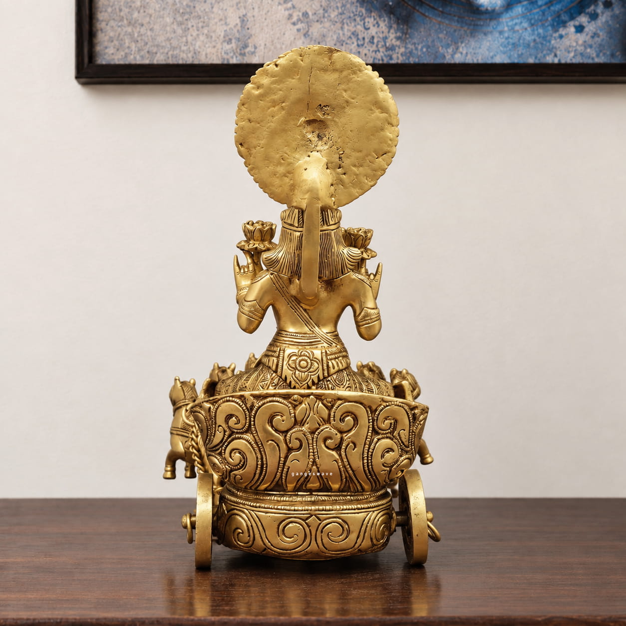 Brass Surya Dev Statue on Seven-Horse Chariot- 12 inches - Image 4