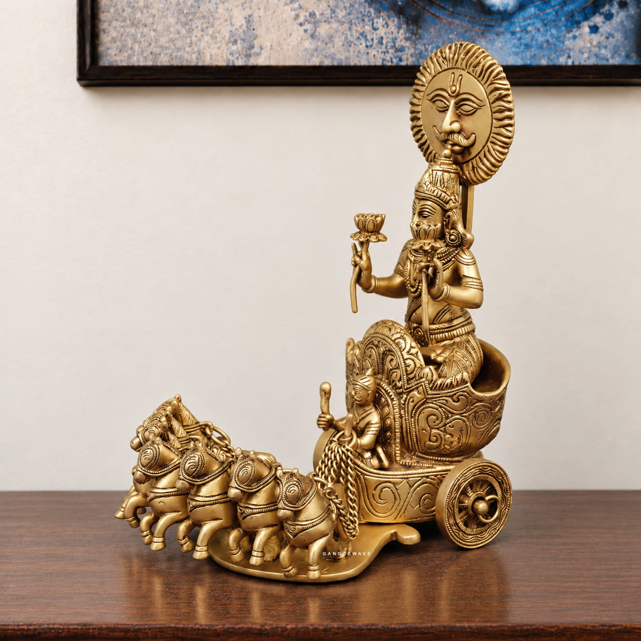 Brass Surya Dev Statue on Seven-Horse Chariot- 12 inches - Image 2
