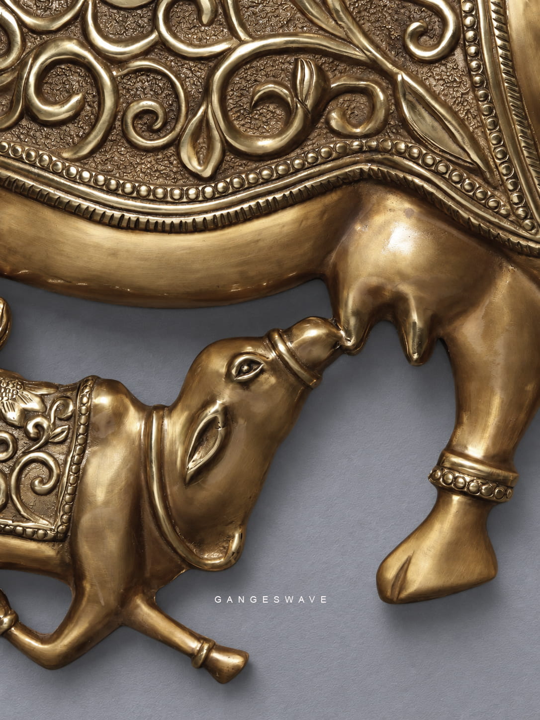 80 inches Brass Tree of Life Wall Sculpture with Kamadhenu Cow & Calf - Image 4