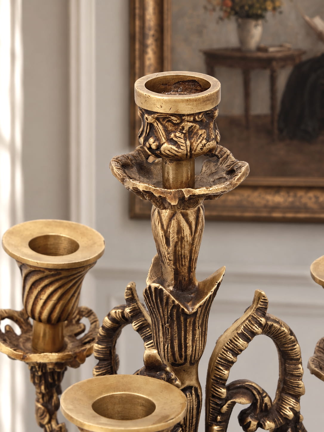 Victorian Brass Figurine Candle Holder - 20 inches - Image 2