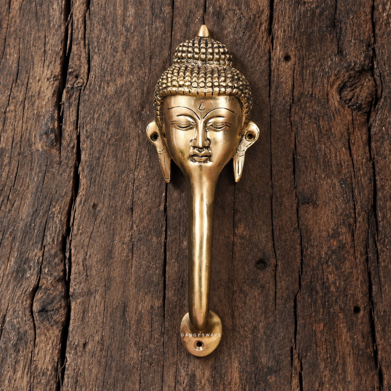 Buddha Decorative Brass door handle - 10 inches